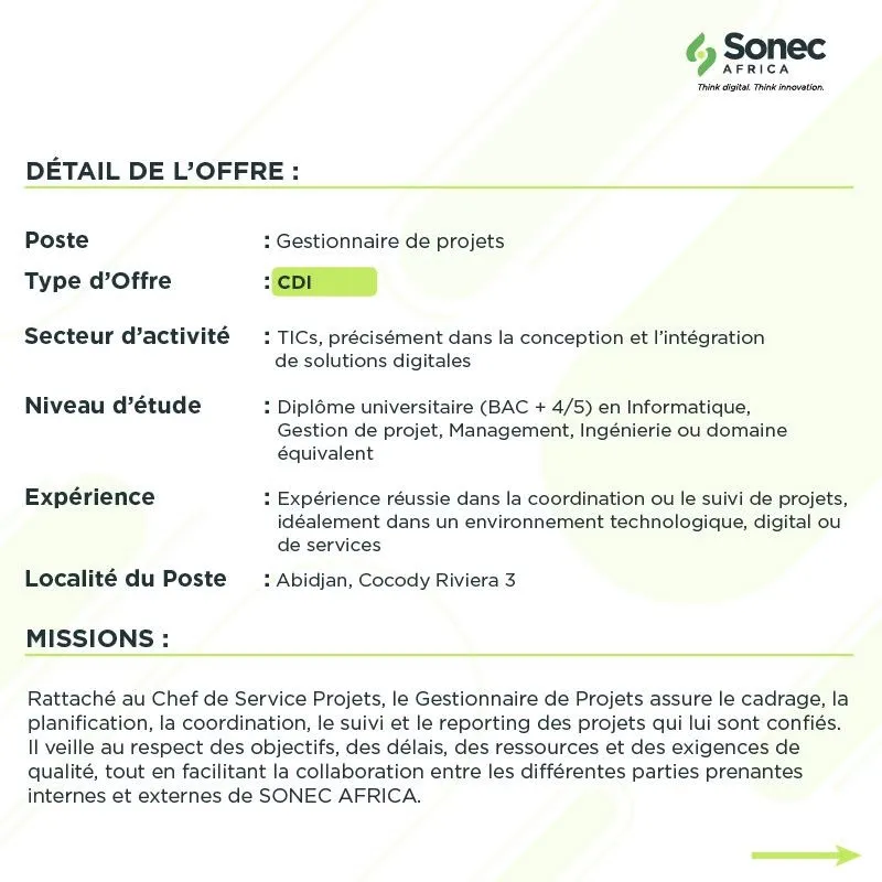 RECRUTEMENT GESTIONNAIRE DE PROJETS