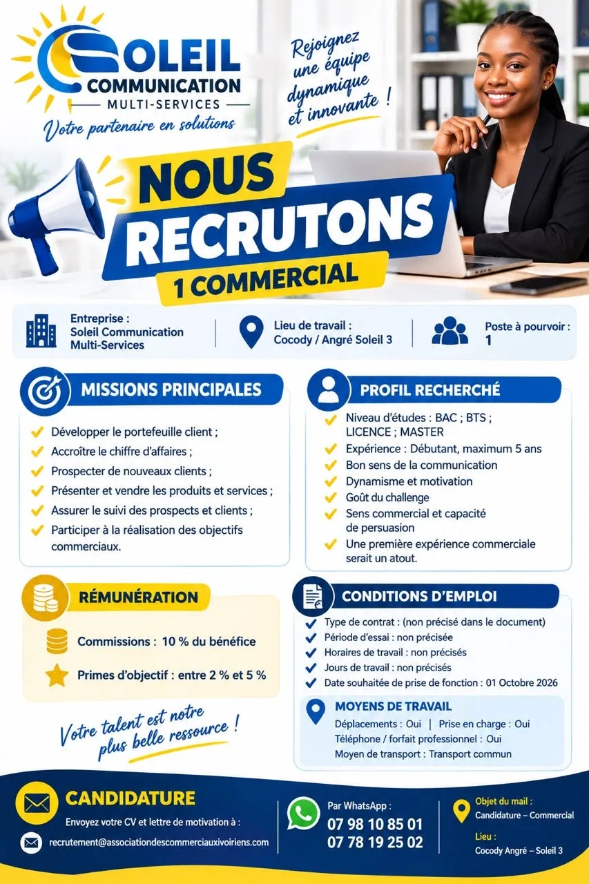 RECRUTEMENT D'UN COMMERCIAL (H/F)