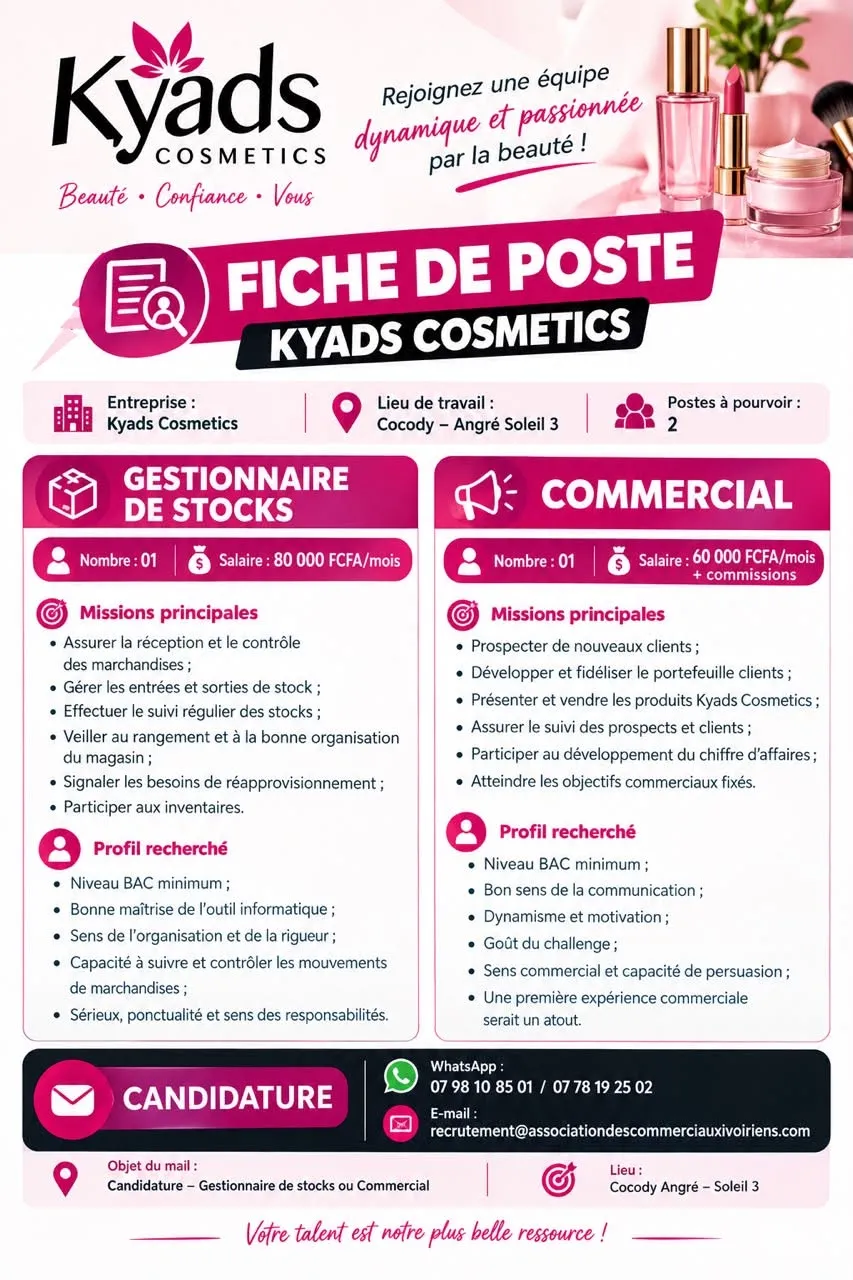 RECRUTEMENT GESTIONNAIRE DE STOCK / COMMERCIAL