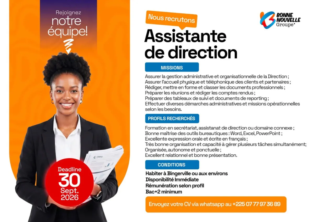 RECRUTEMENT ASSISTANTYE DE DIRECTION