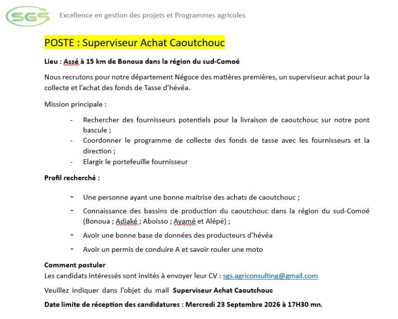 RECRUTEMENT SUPERVISEUR ACHATS FOND DE TASSE