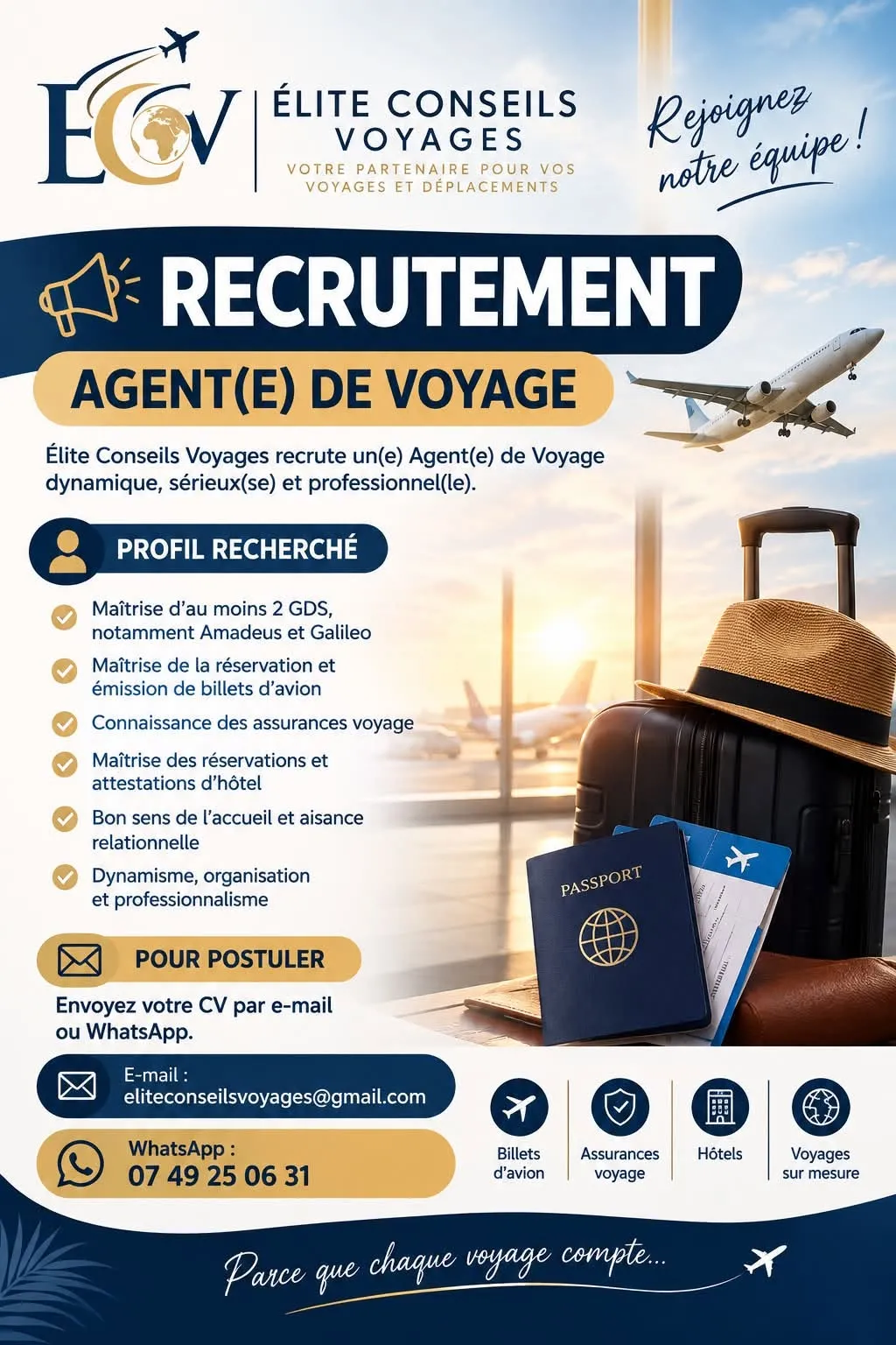 RECRUTEMENT AGENT DE VOYAGE (H/F)