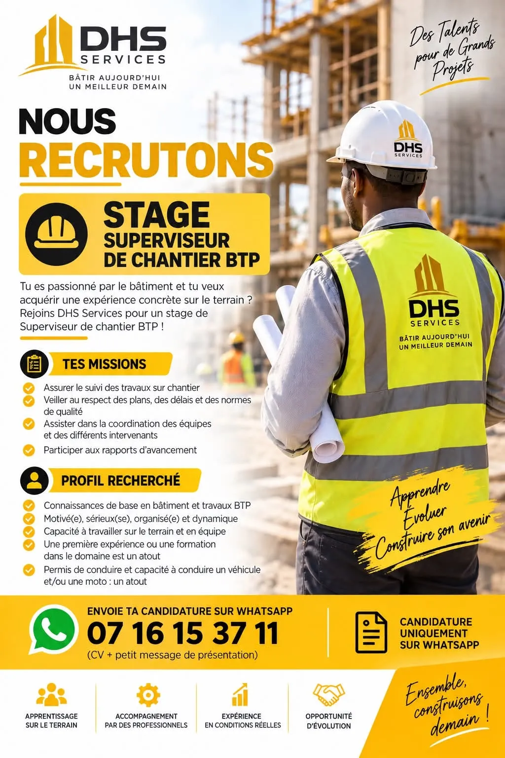 RECRUTEMENT SUPERVISEUR BTP STAGIAIRE