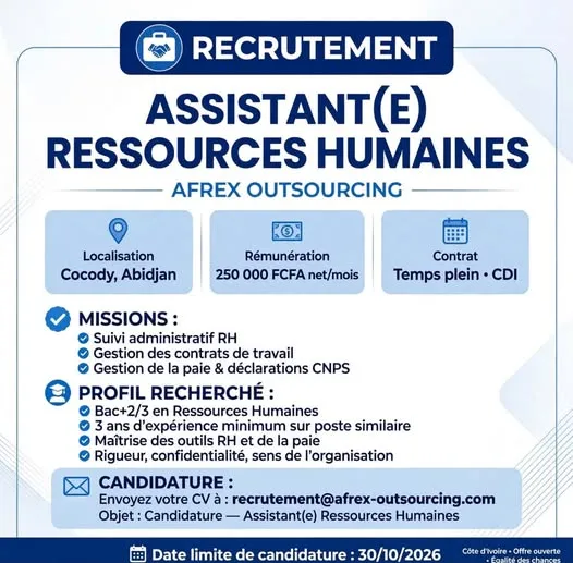 RECRUTEMENT ASSISTANT RESSOURCES HUMAINES (H/F)