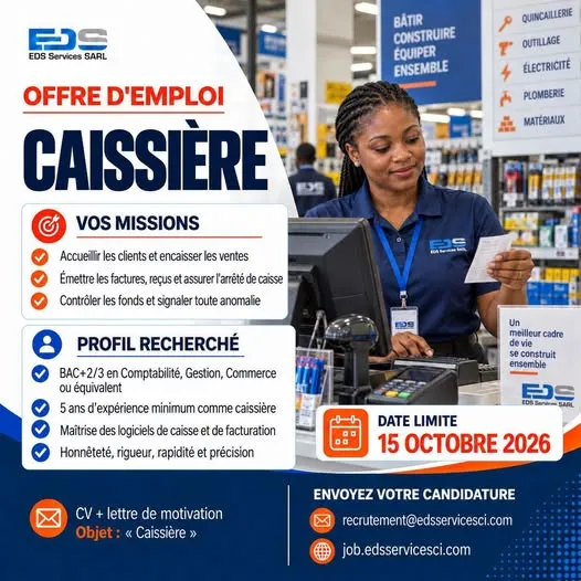 Offre d'emploi RECRUTEMENET DES CAISSIERES (F)
