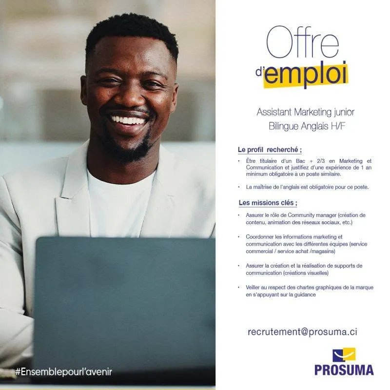 RECRUTEMENT ASSISTANT MARKETING JUNIOR BILINGUE (H/F)