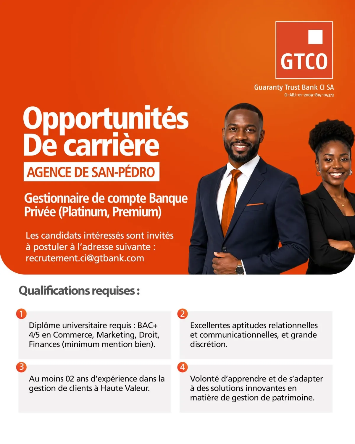 RECRUTEMENT GESTIONNAIRE DE COMPTE BANQUE PRIVEE