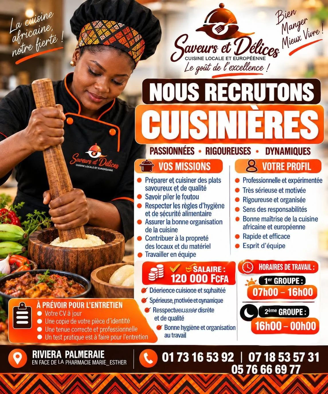 RECRUTEMENT D'UNE CUISINIERE RESTAU