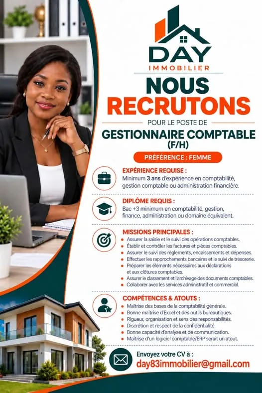 RECRUTEMENT GESTIONNAIRE COMPTABLE (F/H)