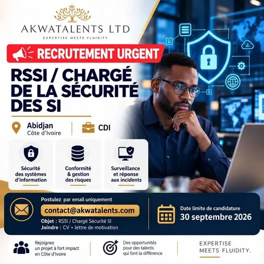RECRUTEMENT CHARGE DE LA SECURITE DES SYSTEMES D'INFORMATION