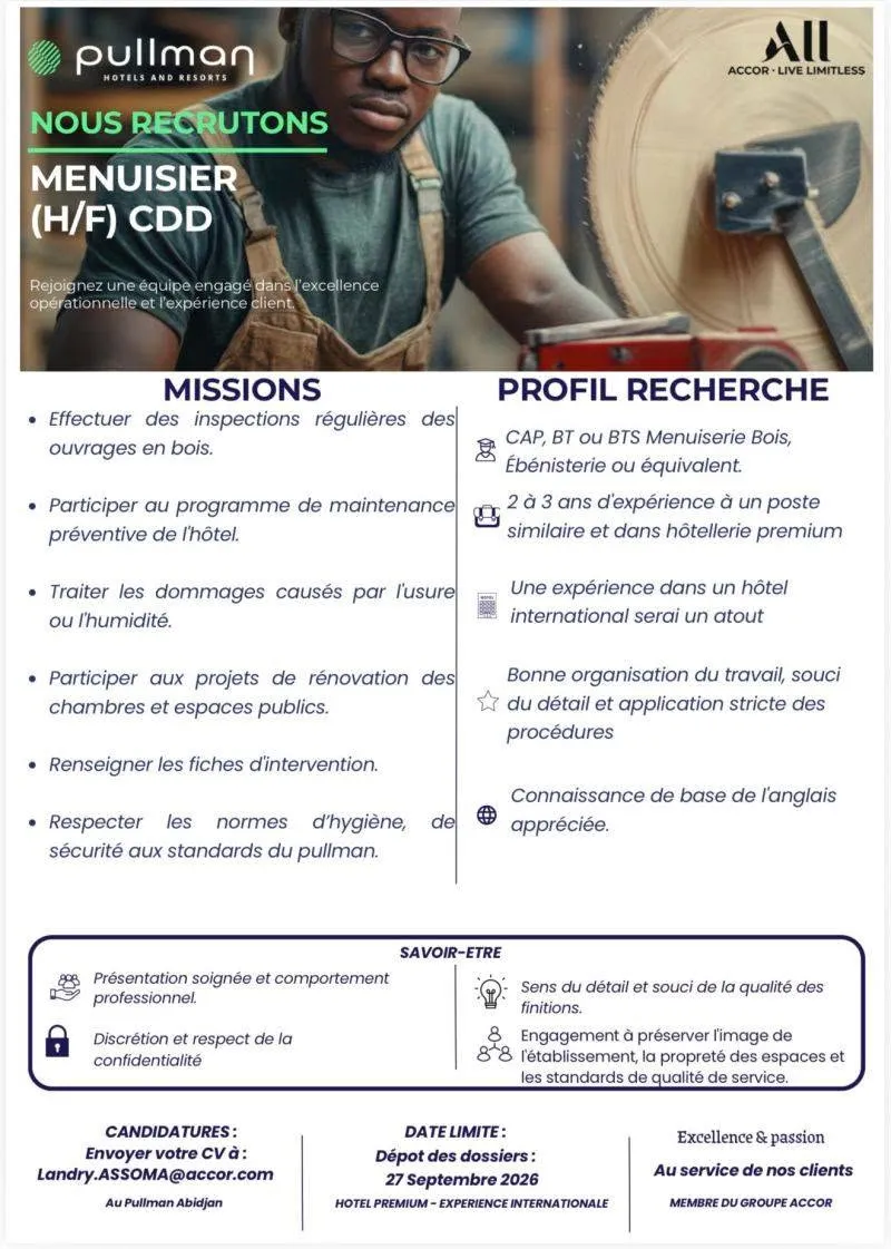 RECRUTEMENT DE MENUISIER (H/F)
