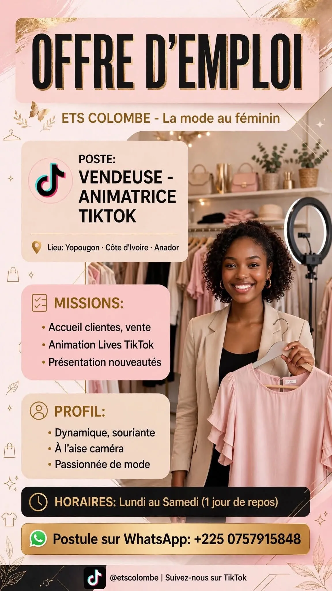 RECRUTEMENT D'UNE GERANTE MAGASIN