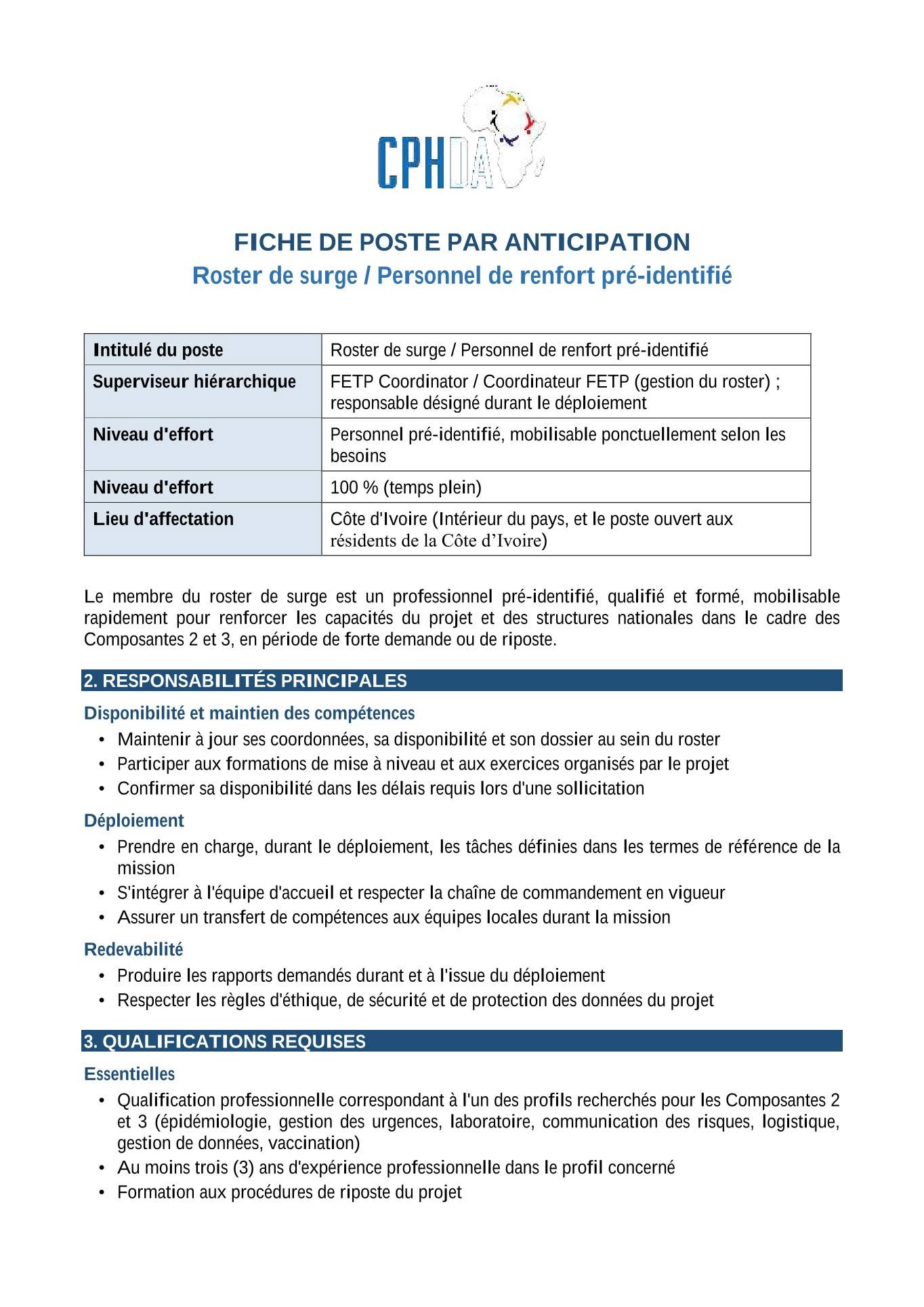 RECRUTEMENT ROSTER DE SURGE
