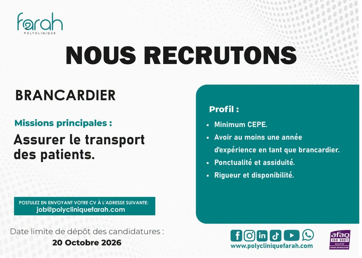 Offre d'emploi CLINIQUE RECRUTE UN BRANCANDIER à ABIDJAN