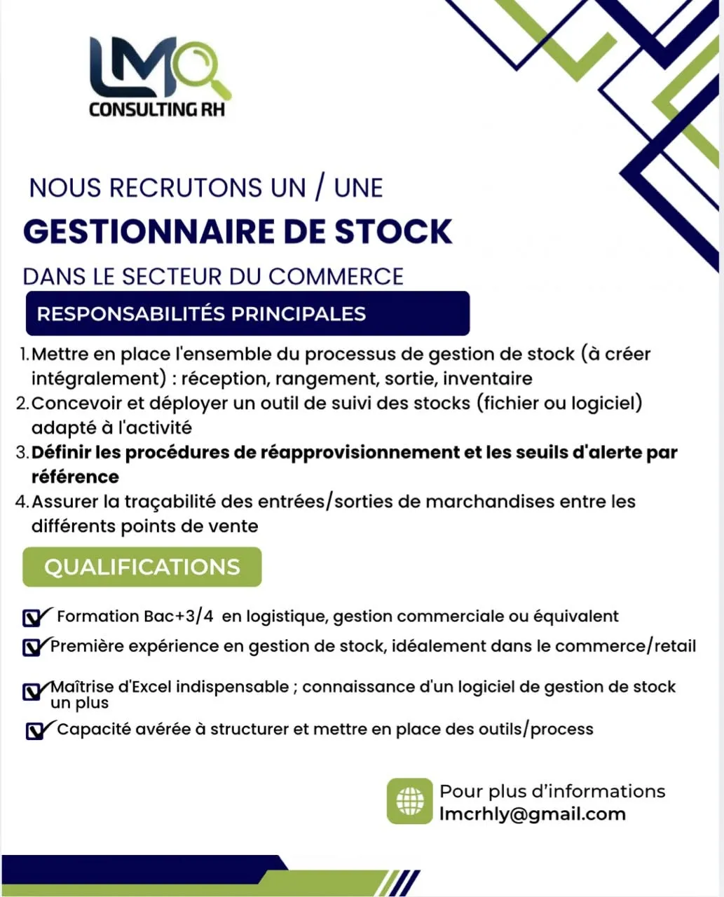 RECRUTEMENT DE GESTIONNAIRE DE STOCK