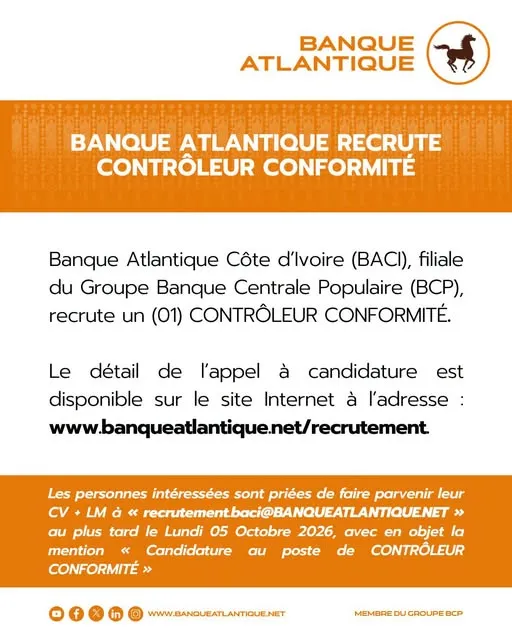 RECRUTEMENT CONTROLEUR DE CONFORMITE