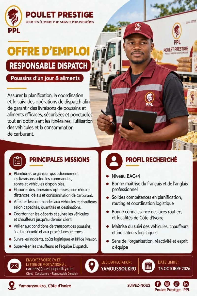 Offre d'emploi RECRUTEMENT RESPONSABLE DISPATCH (H/F)