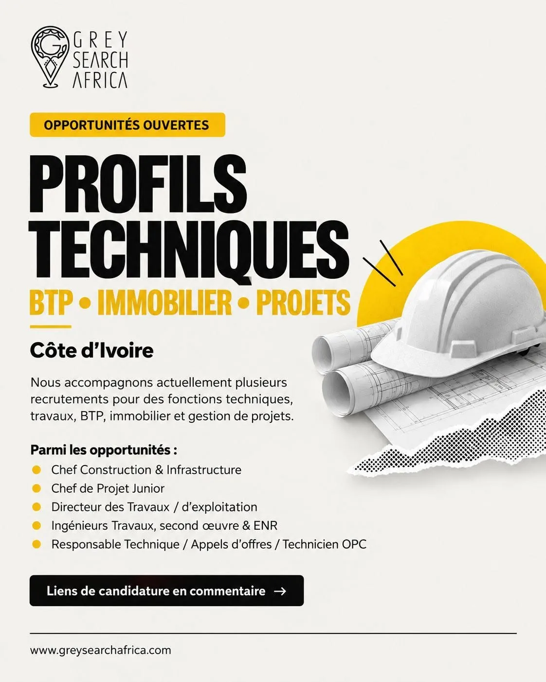 RECRUTEMENT CHEF CONSTRUCTION ET INFRASTRUCTURE