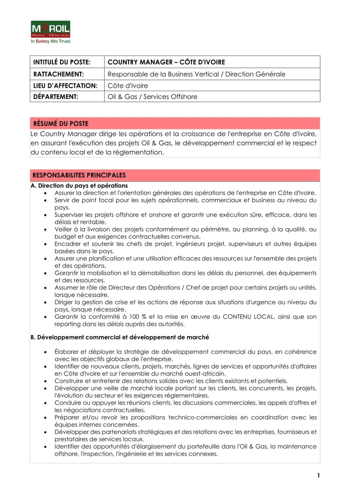 OFFRE D’EMPLOI | COUNTRY MANAGER