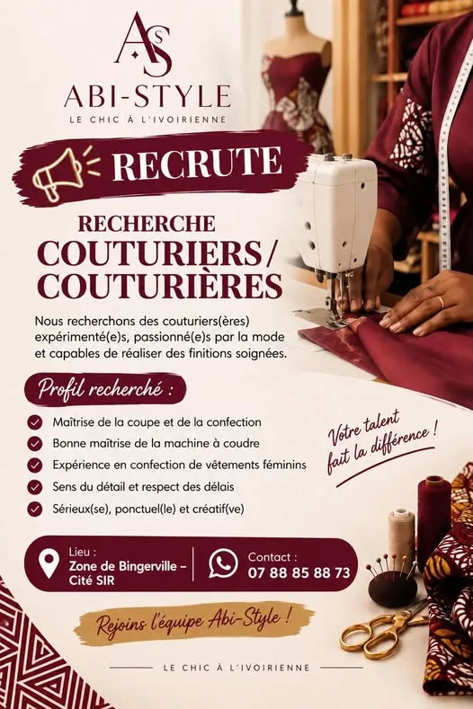 RECRUTEMENT DES COUTURIES EXPERIMENTE (H/F)