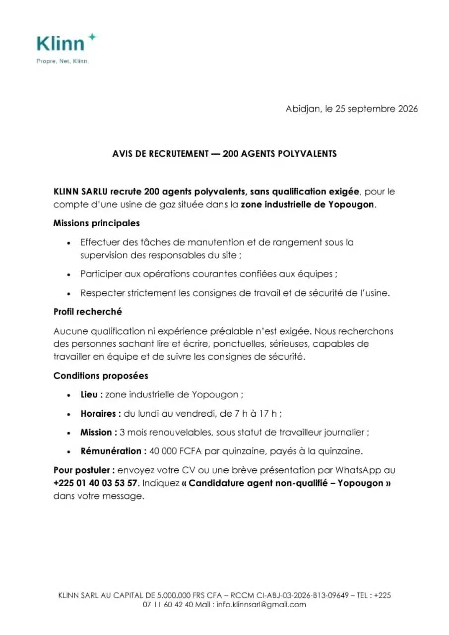 RECTUTEMENT DE 200 AGENTS POLYVALENTS
