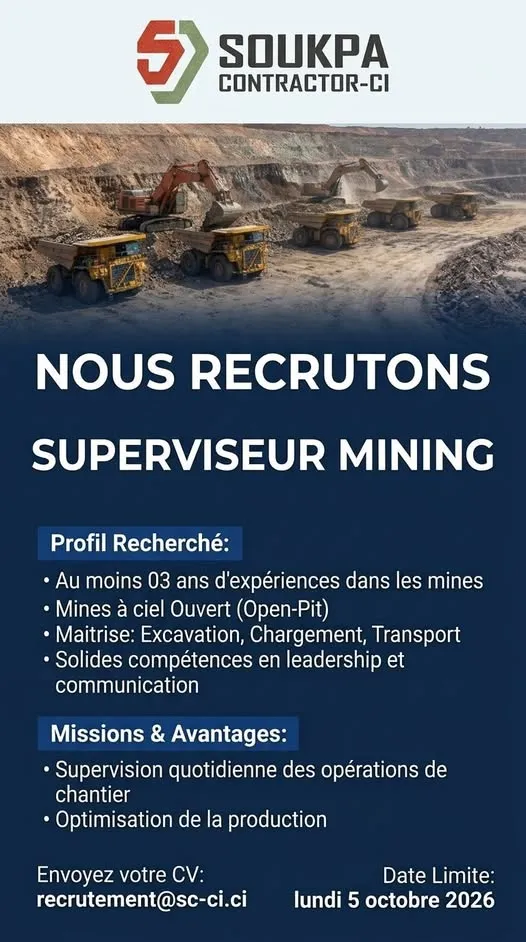 RECRUTEMENT SUPERVISEUR MINING (H/F)
