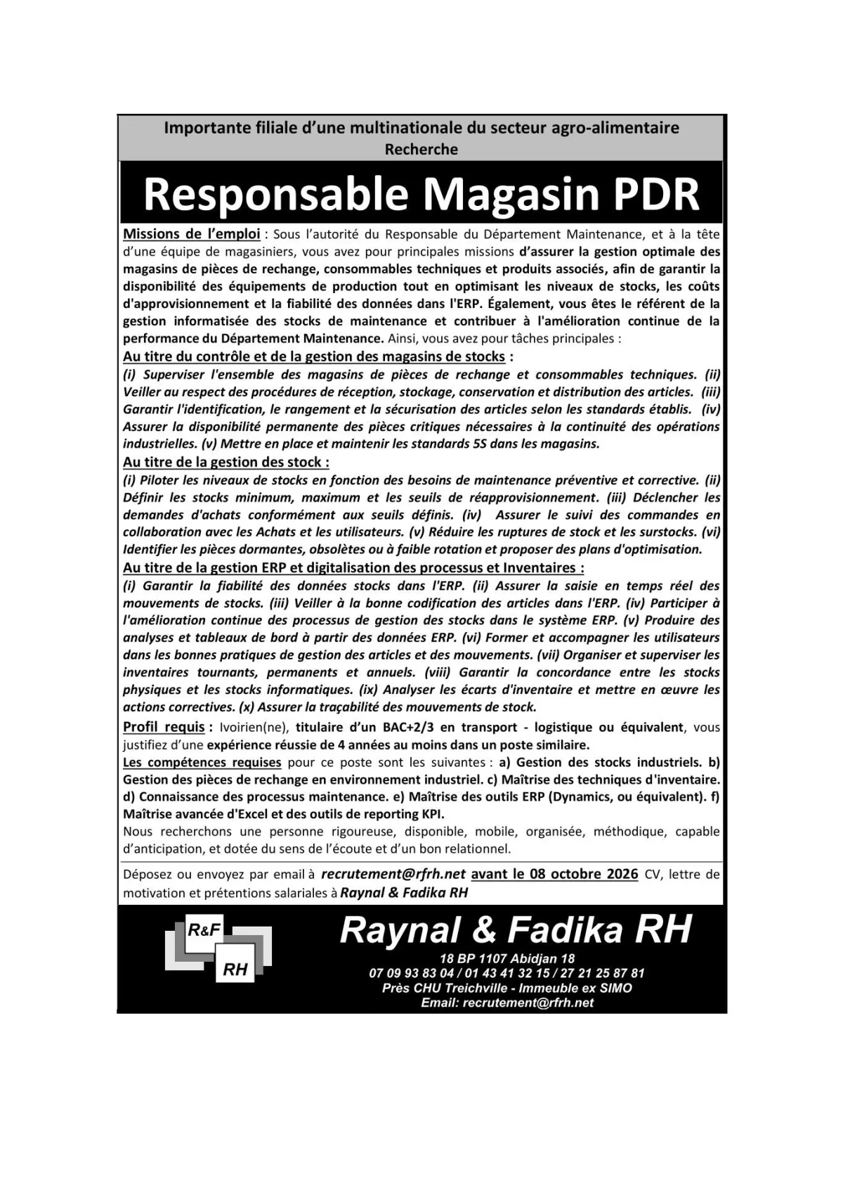 RECRUTEMENT RESPONSABLE MAGASIN PDR