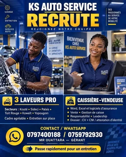 RECRUTEMENT DES LAVEURS ET VENDEUSE CAISSIERE