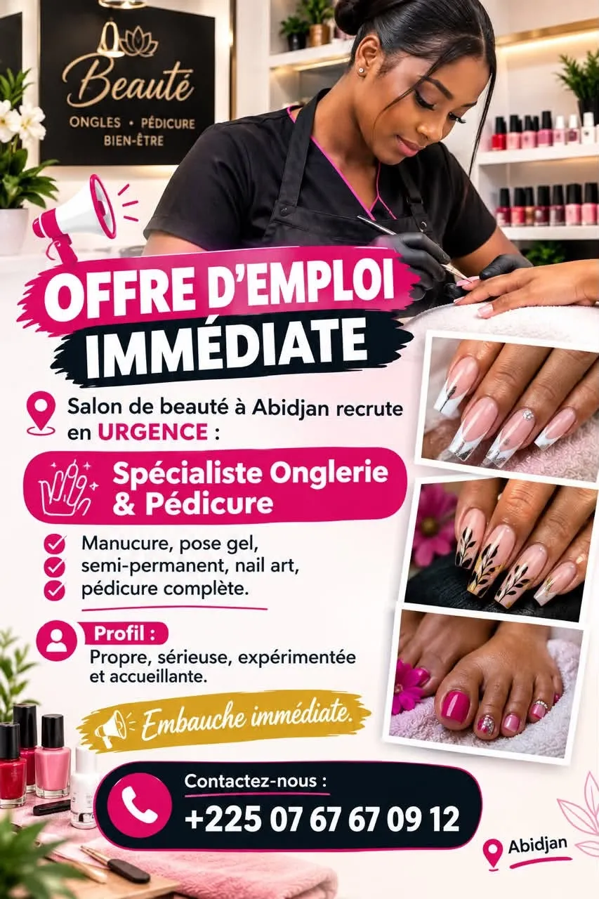 RECRUTEMENT SPECIALISTE ONGLERIE ET PEDICURE