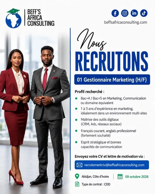 RECRUTEMENT GESTIONNAIRE MARKETING (H/F)