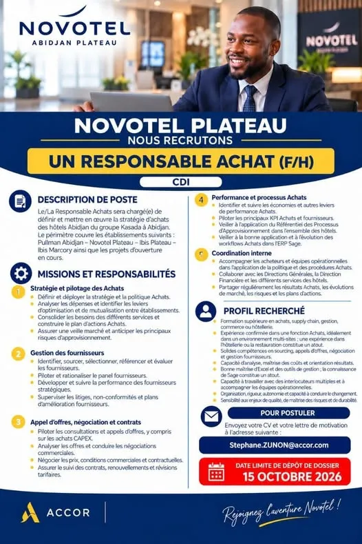 Offre d'emploi RECRUTEMENT RESPONSABLE ACHATS (H/F)