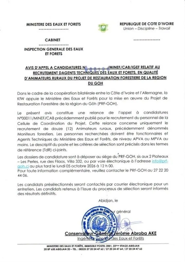 AVIS DE RECRUTEMENT PROJET DE RESTAURATION
