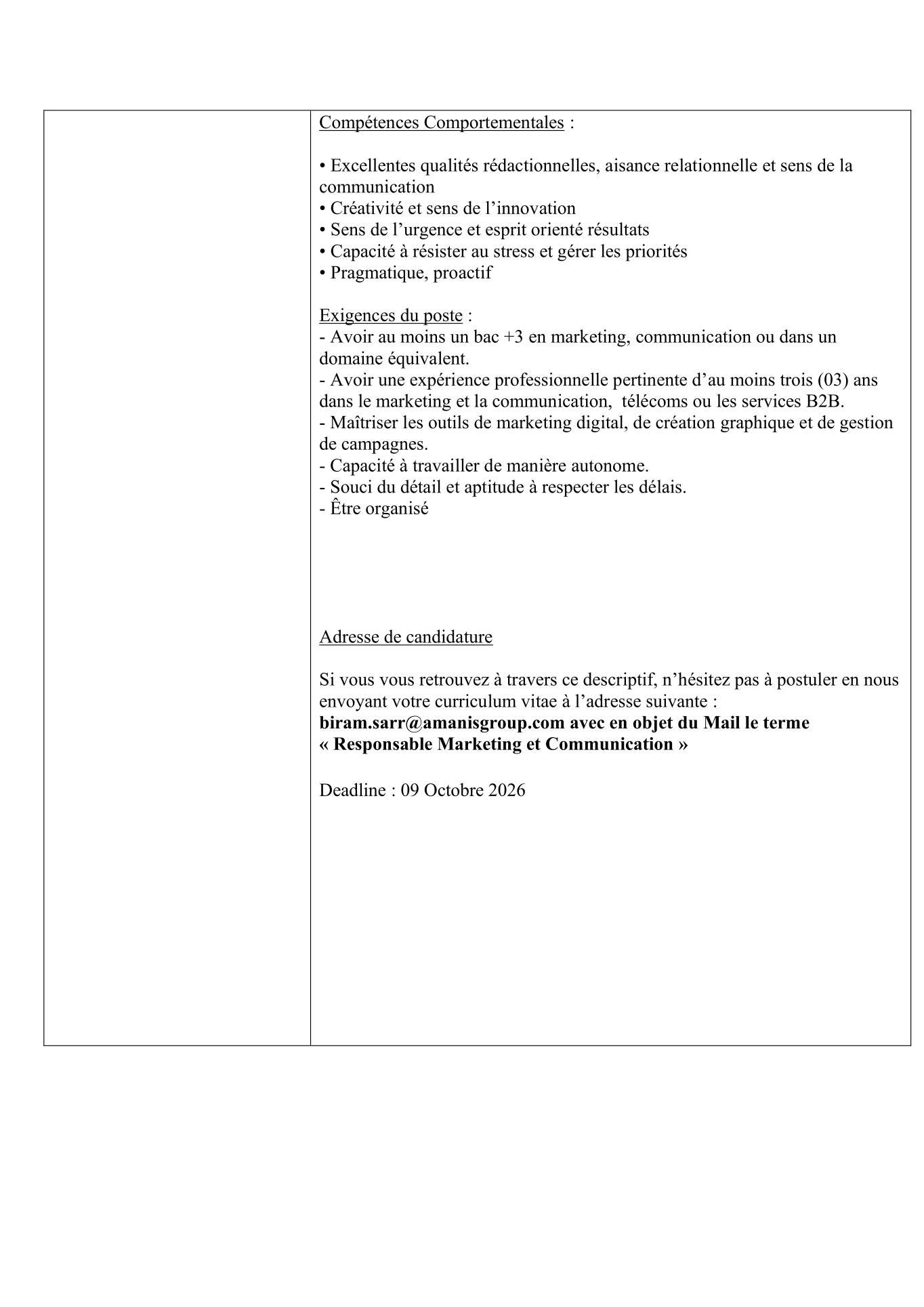 RECRUTEMENT RESPONSABLE MARKETING ET COMMUNICATION