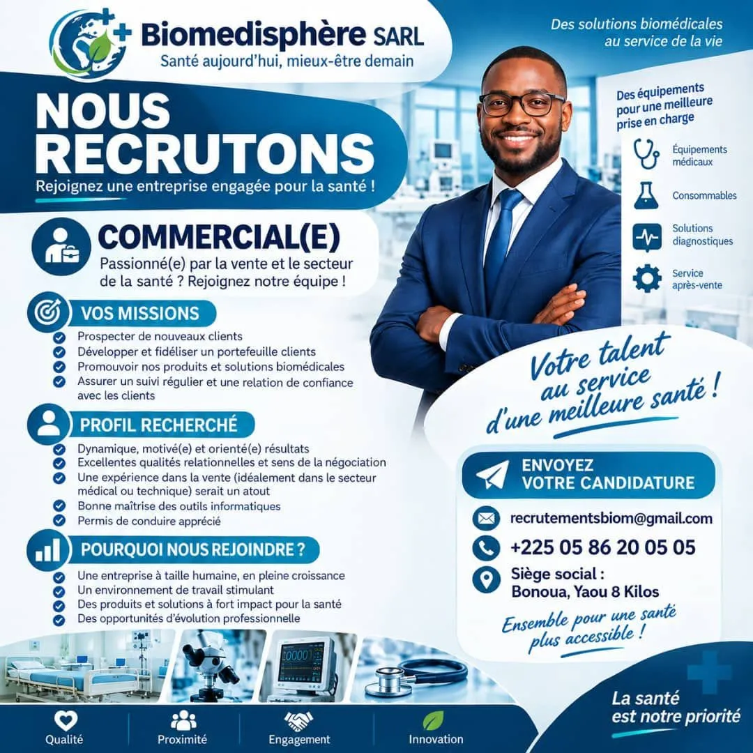 RECRUTEMENT D'UN COMMERCIAL BIOMEDICAL (H/F)