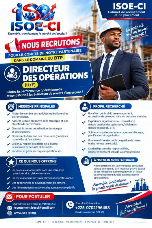 RECRUTEMENT DIRECTUER DES OPERTAIONS (H/F)