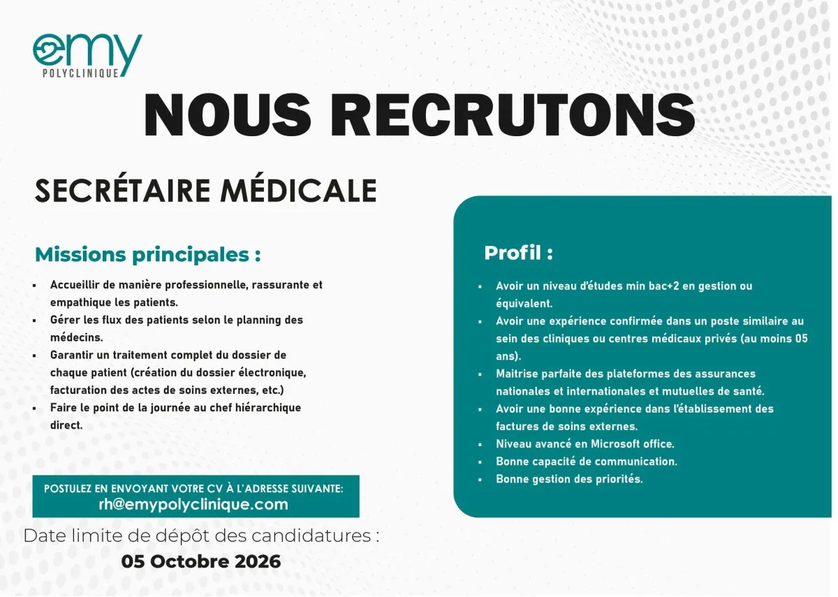 RECRUTEMENT SECRETAIRE MEDICAL (F)