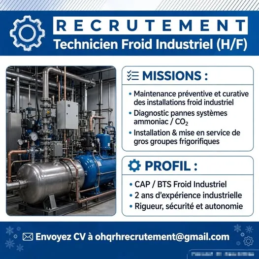 RECRUTEMENT TECHNICIEN FROID INDUSTRIEL (H/F)