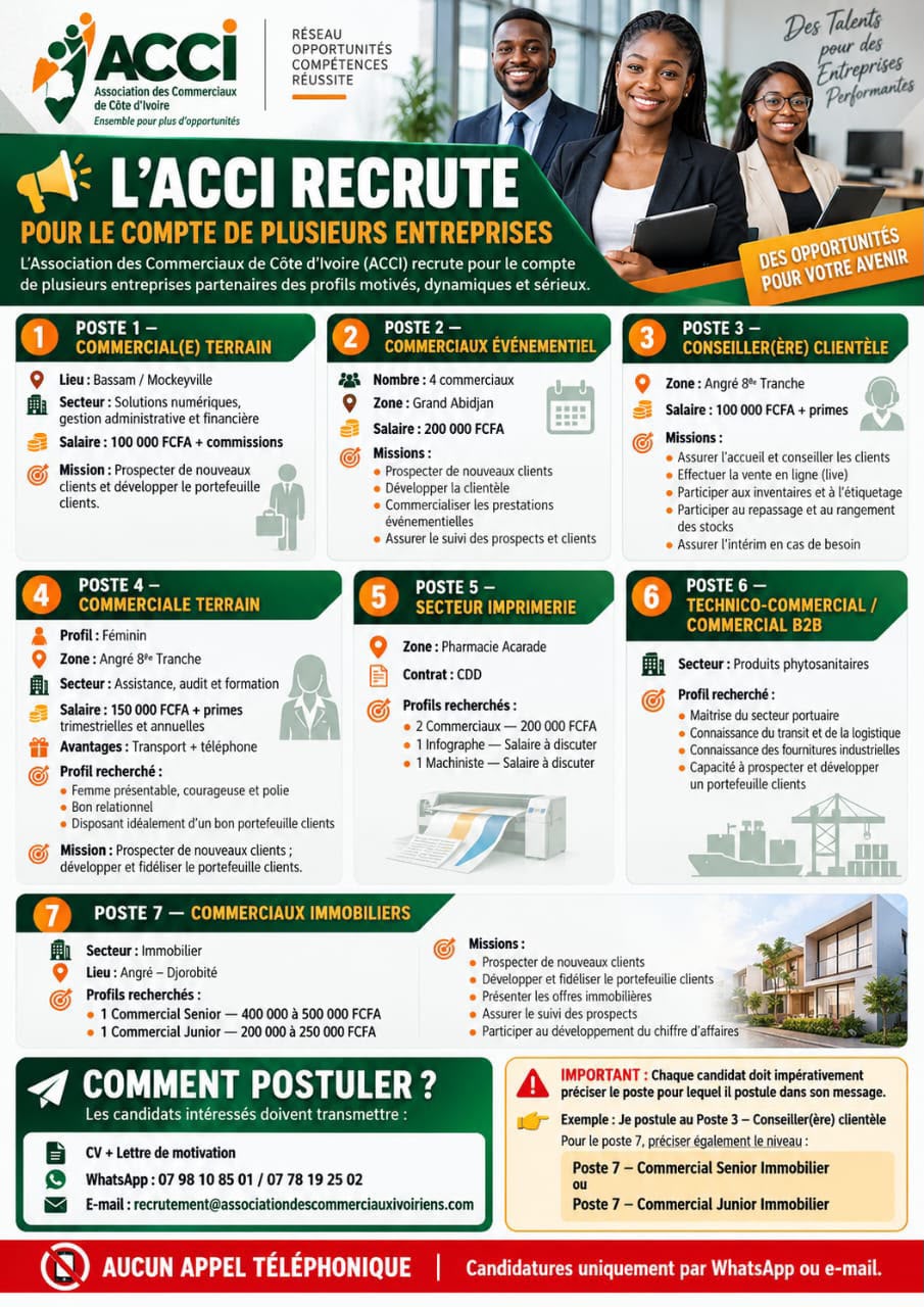 RECRUTEMENT DE PLUSIEURS POSTES