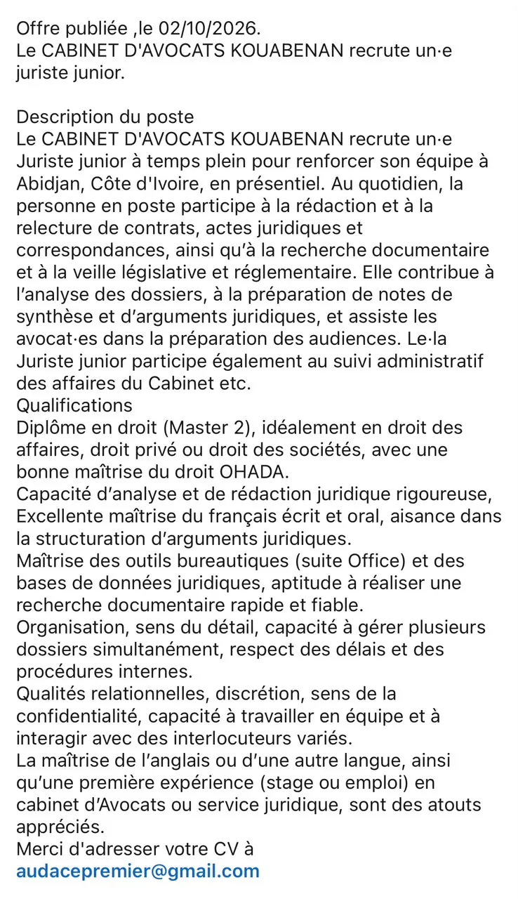 RECRUTEMENT D'UN JURISTE (H/F)