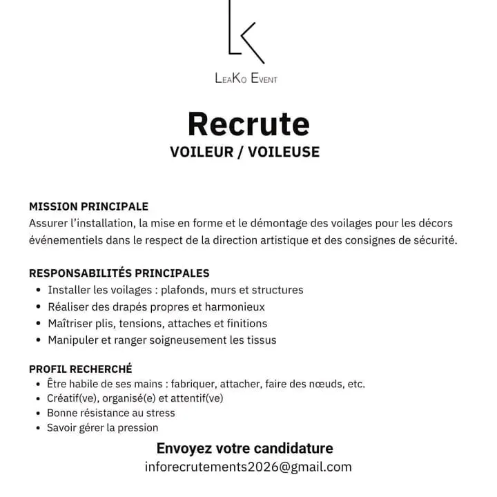 LK RECRUTE VOILEUR / VOILEUSE