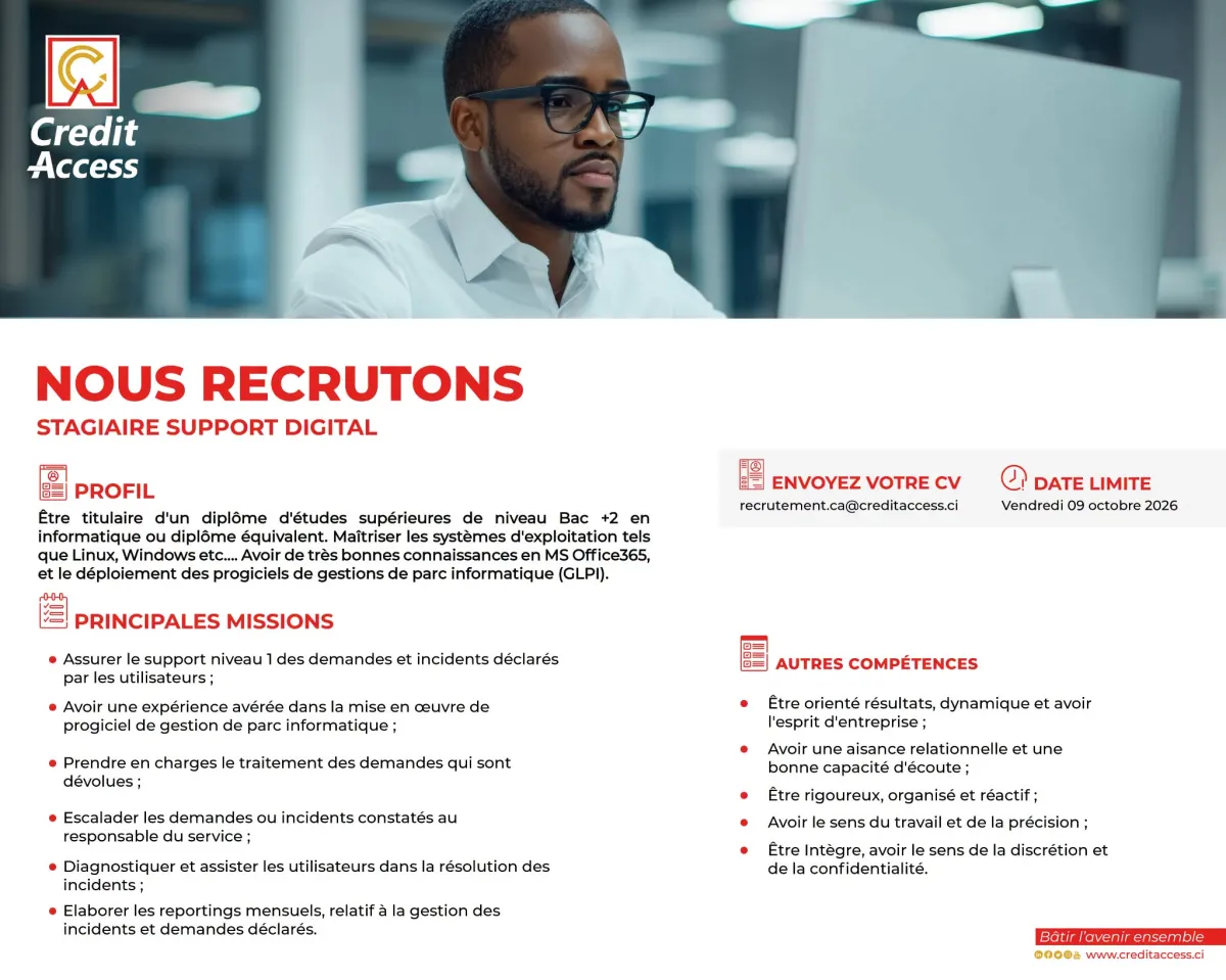 RECRUTEMENT STAGIAIRE SUPPORT DIGITAL.