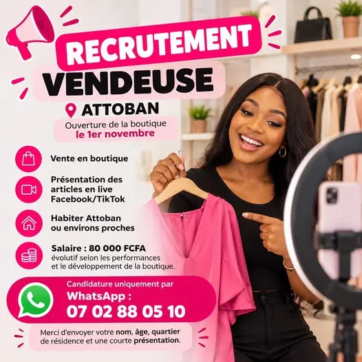 RECRUTEMENT D'UNE VENDEUSE MAGASIN