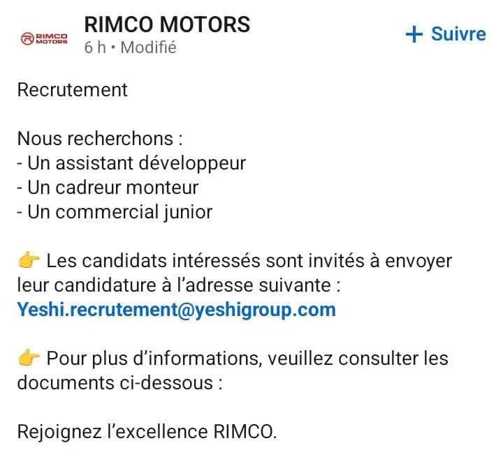 RECRUTEMENT DE PLUSIEURS POSTES