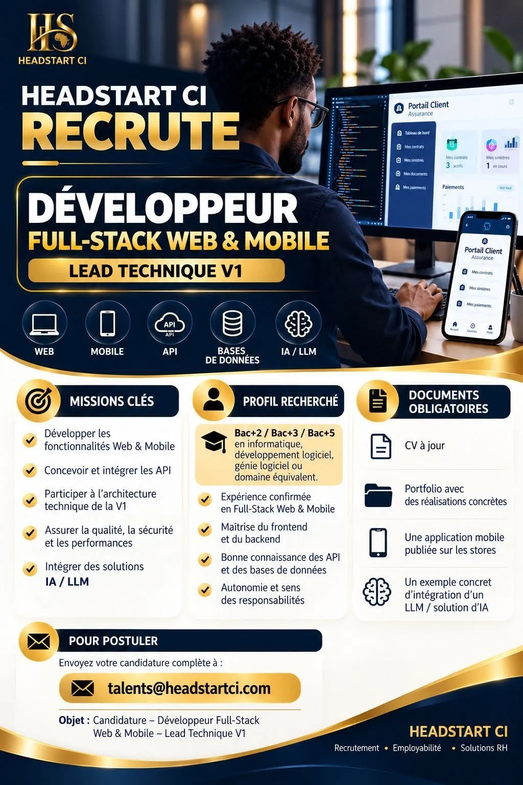 Offre d'emploi DÉVELOPPEUR FULL-STACK WEB & MOBILE