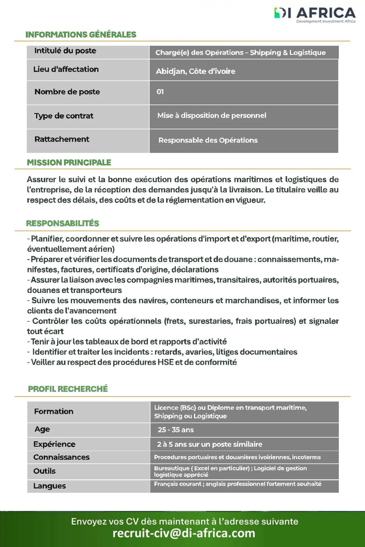 RECRUTEMENT DES OPERATIONS (H/F)