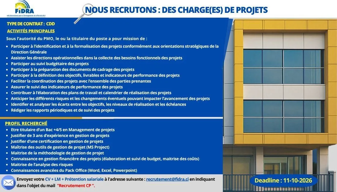 RECRUTEMENT CHARGE DE PROJET (H/F)