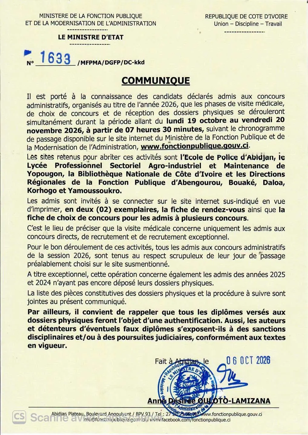 Offre d'emploi 𝐂𝐎𝐌𝐌𝐔𝐍𝐈𝐐𝐔𝐄 : DES CANDIDATS DECLARES ADMIS AUX CONCOURS ADMINISTRATIFS