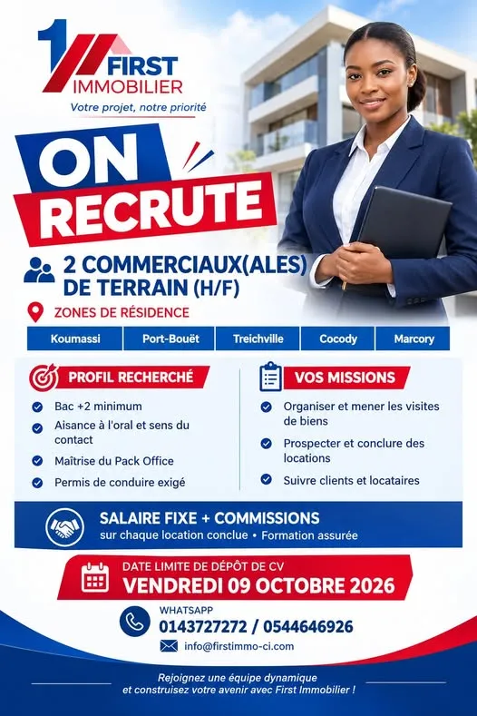 RECRUTEMENT 2 COMMERCIAUX(ALES) DE TERRAIN (H/F)
