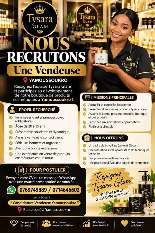 RECRUTEMENT D'UNE VENDEUSE BOUTIQUE