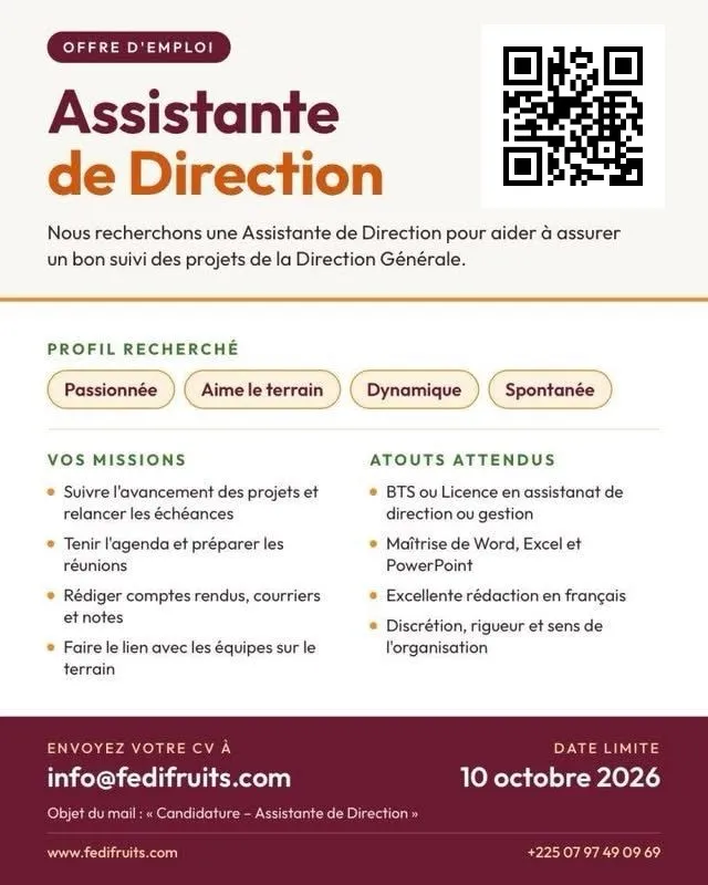 RECRUTEMENT D'UNE ASSISTANTE DE DIRECTION